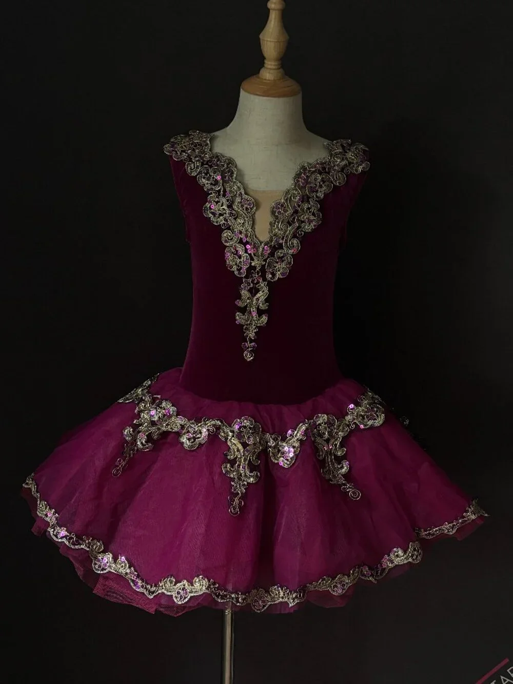 Weissman Magenta Velvet Ballet Tutu Dress Gold Applique Recital Costume LC